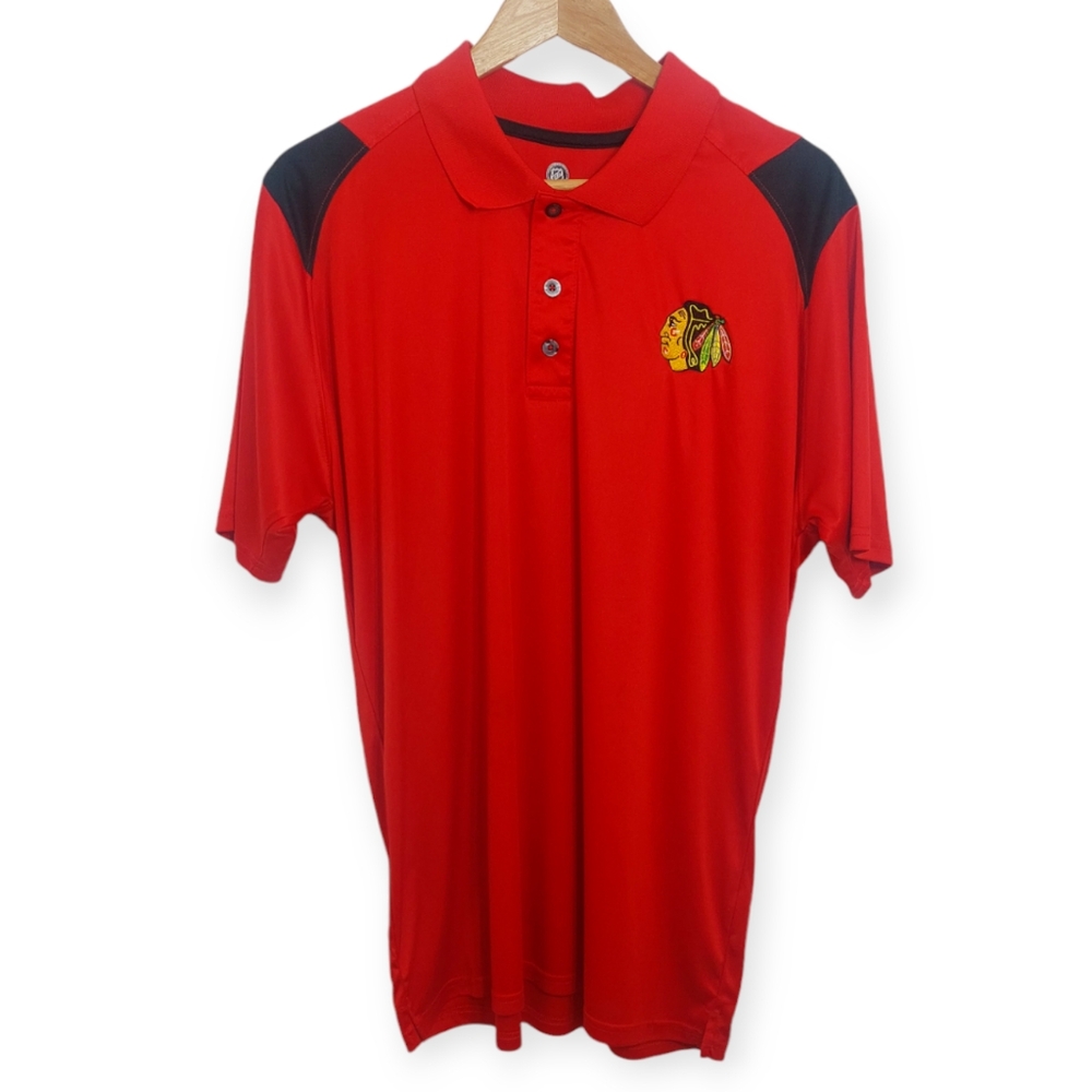 NHL Chicago Blackhawks Hockey Men's Size Large Polo Red Logo FLAWED